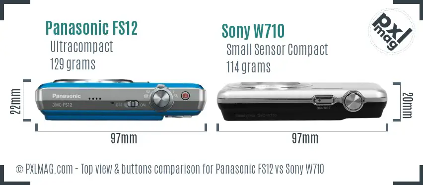 Panasonic FS12 vs Sony W710 top view buttons comparison