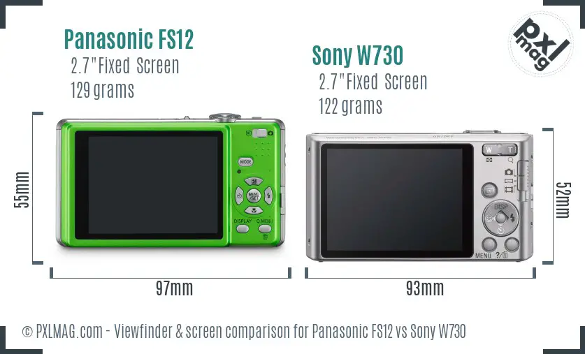 Panasonic FS12 vs Sony W730 Screen and Viewfinder comparison
