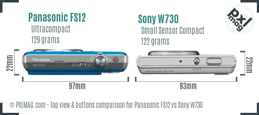 Panasonic FS12 vs Sony W730 top view buttons comparison
