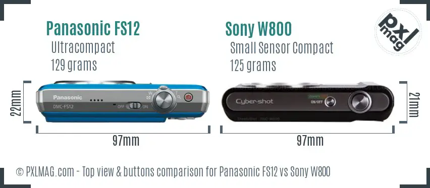 Panasonic FS12 vs Sony W800 top view buttons comparison