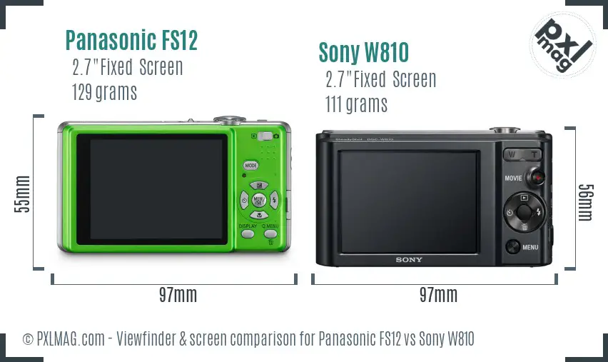 Panasonic FS12 vs Sony W810 Screen and Viewfinder comparison