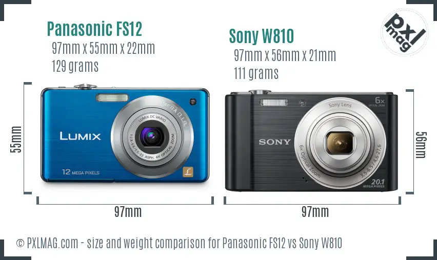 Panasonic FS12 vs Sony W810 size comparison