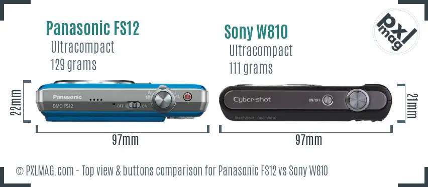 Panasonic FS12 vs Sony W810 top view buttons comparison