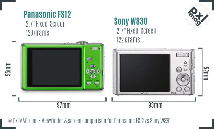 Panasonic FS12 vs Sony W830 Screen and Viewfinder comparison