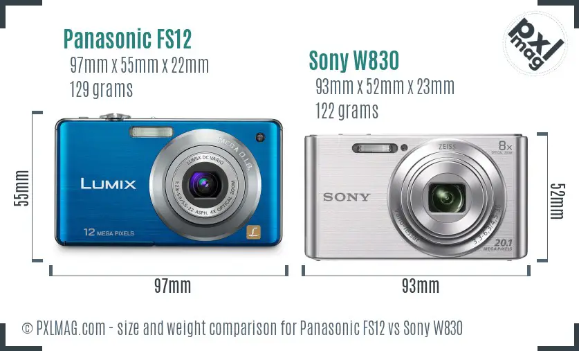 Panasonic FS12 vs Sony W830 size comparison