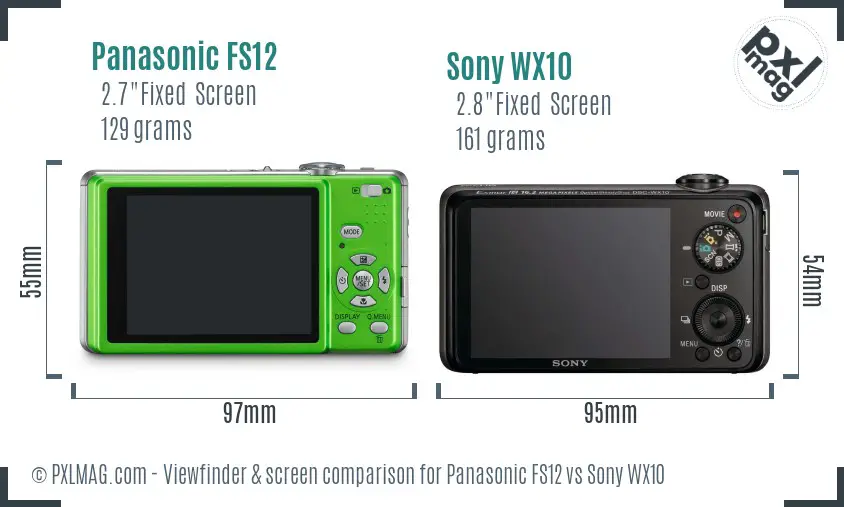 Panasonic FS12 vs Sony WX10 Screen and Viewfinder comparison