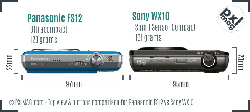 Panasonic FS12 vs Sony WX10 top view buttons comparison