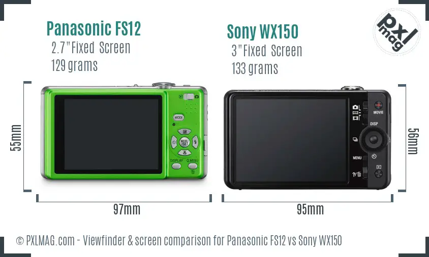 Panasonic FS12 vs Sony WX150 Screen and Viewfinder comparison