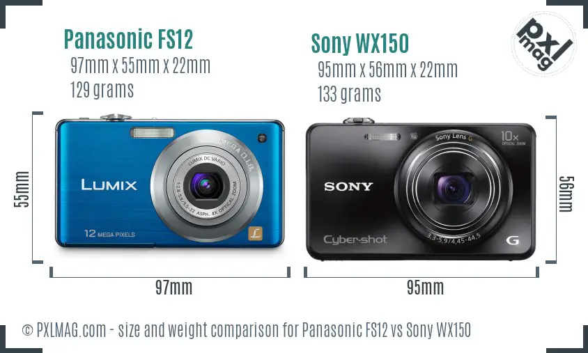Panasonic FS12 vs Sony WX150 size comparison