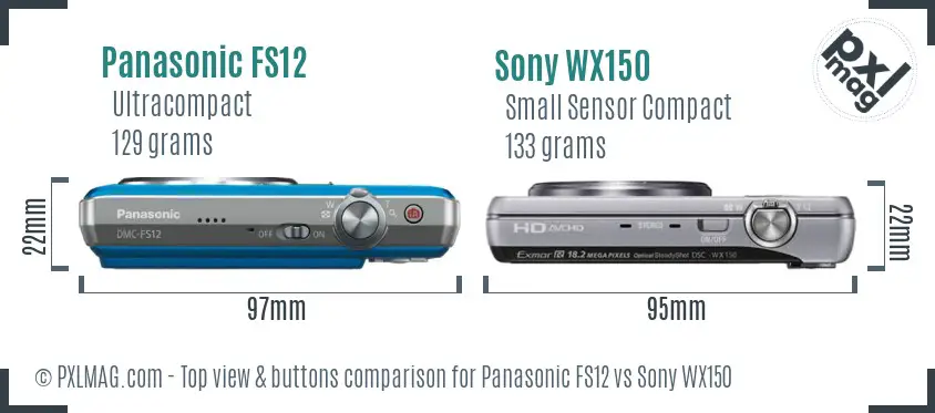 Panasonic FS12 vs Sony WX150 top view buttons comparison