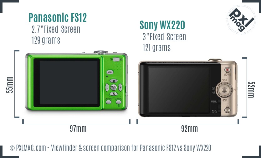 Panasonic FS12 vs Sony WX220 Screen and Viewfinder comparison