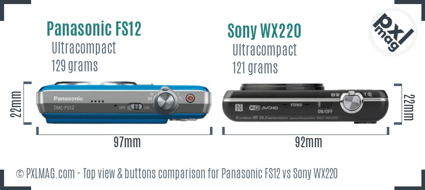 Panasonic FS12 vs Sony WX220 top view buttons comparison