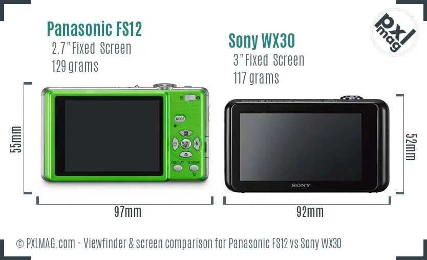 Panasonic FS12 vs Sony WX30 Screen and Viewfinder comparison