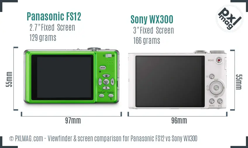 Panasonic FS12 vs Sony WX300 Screen and Viewfinder comparison