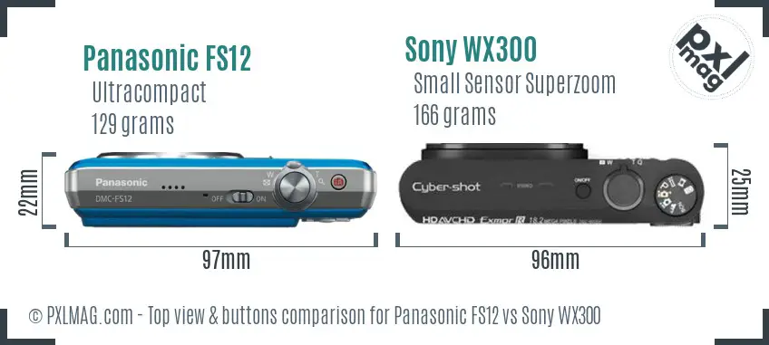 Panasonic FS12 vs Sony WX300 top view buttons comparison