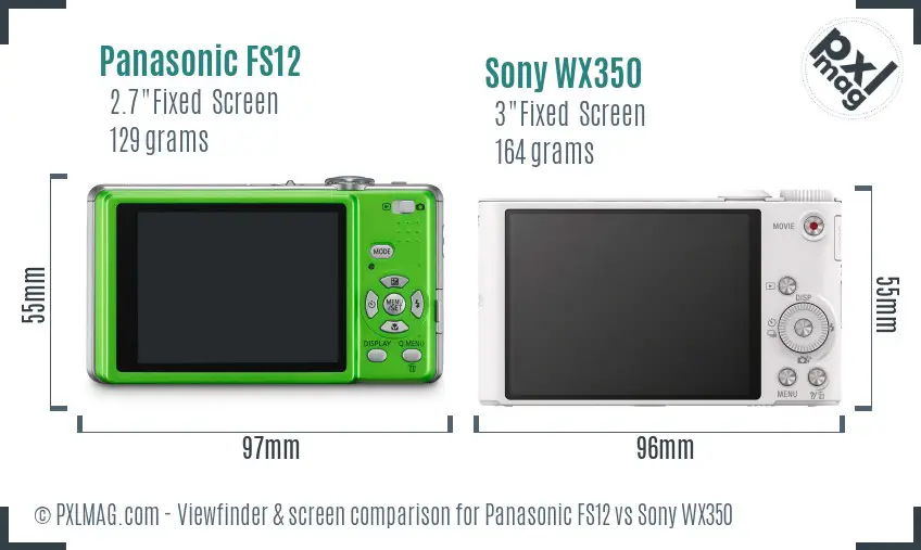 Panasonic FS12 vs Sony WX350 Screen and Viewfinder comparison
