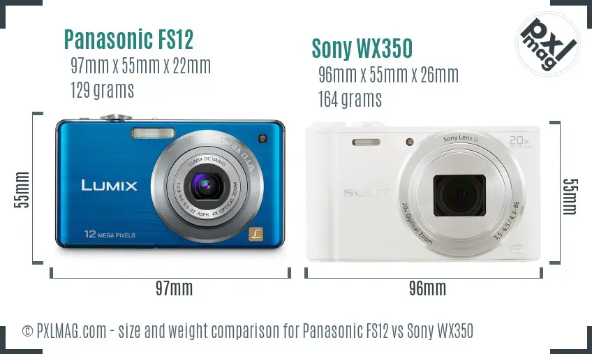 Panasonic FS12 vs Sony WX350 size comparison