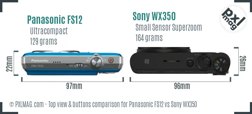 Panasonic FS12 vs Sony WX350 top view buttons comparison