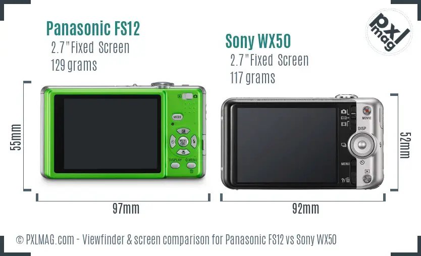 Panasonic FS12 vs Sony WX50 Screen and Viewfinder comparison