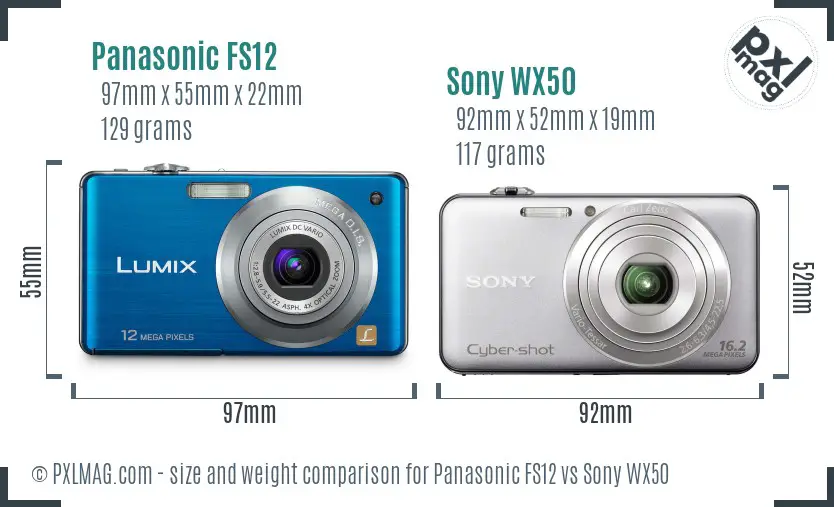 Panasonic FS12 vs Sony WX50 size comparison