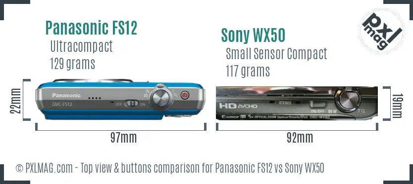Panasonic FS12 vs Sony WX50 top view buttons comparison