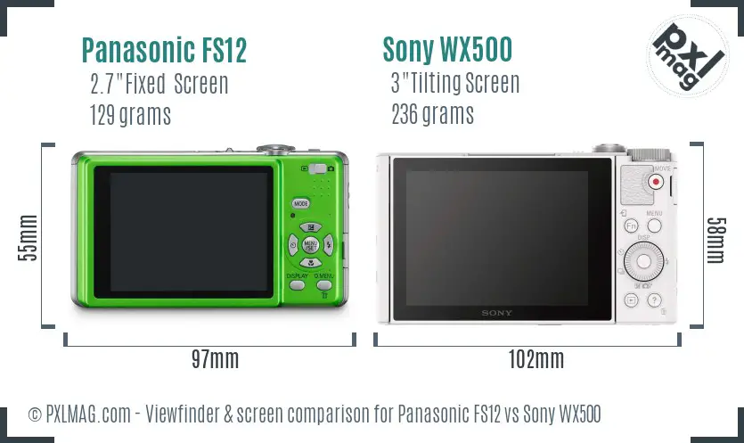 Panasonic FS12 vs Sony WX500 Screen and Viewfinder comparison