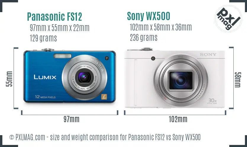 Panasonic FS12 vs Sony WX500 size comparison