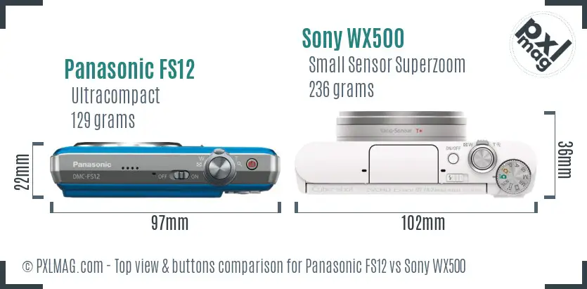 Panasonic FS12 vs Sony WX500 top view buttons comparison