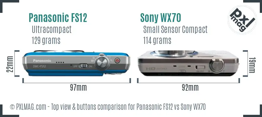 Panasonic FS12 vs Sony WX70 top view buttons comparison
