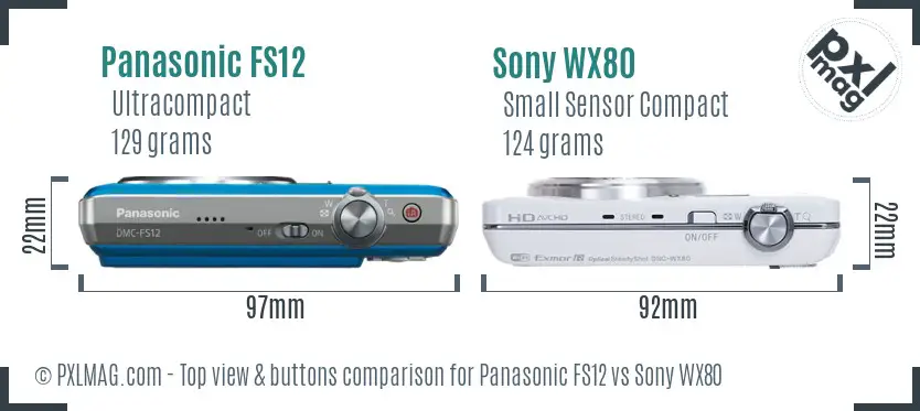 Panasonic FS12 vs Sony WX80 top view buttons comparison