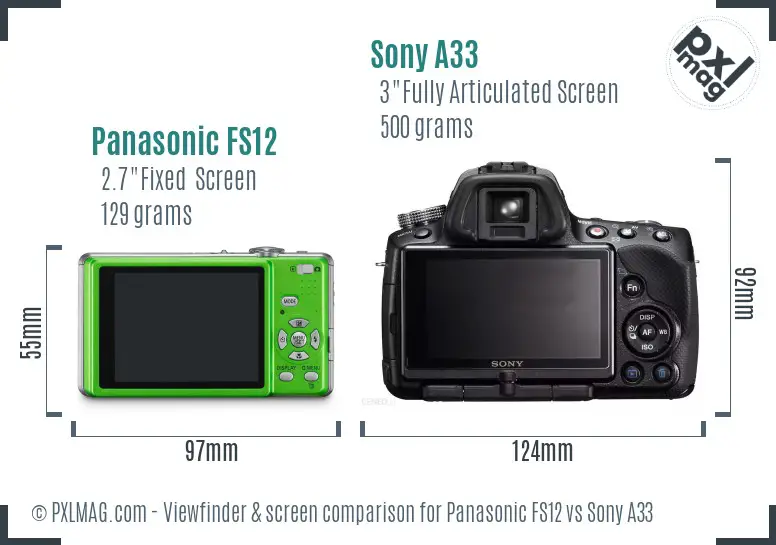 Panasonic FS12 vs Sony A33 Screen and Viewfinder comparison