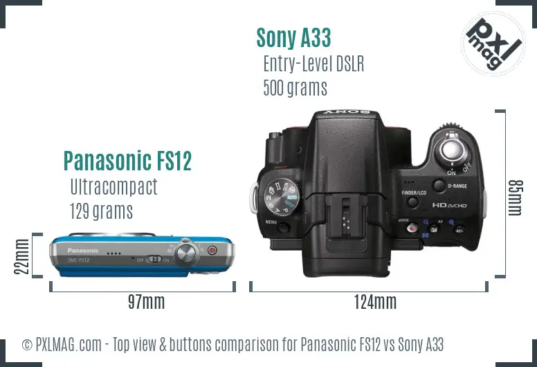 Panasonic FS12 vs Sony A33 top view buttons comparison
