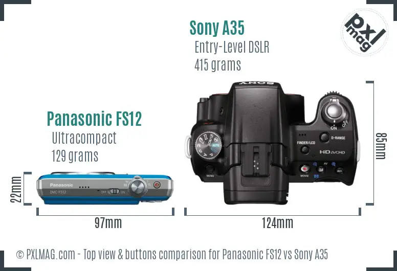 Panasonic FS12 vs Sony A35 top view buttons comparison