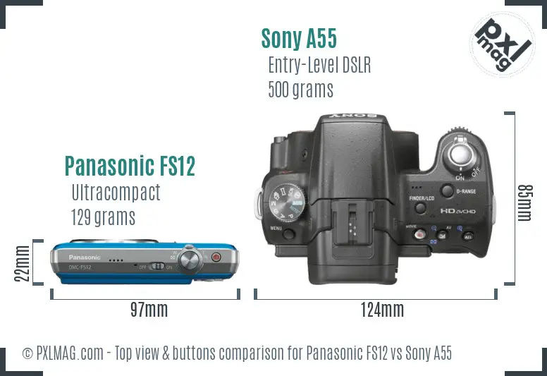 Panasonic FS12 vs Sony A55 top view buttons comparison