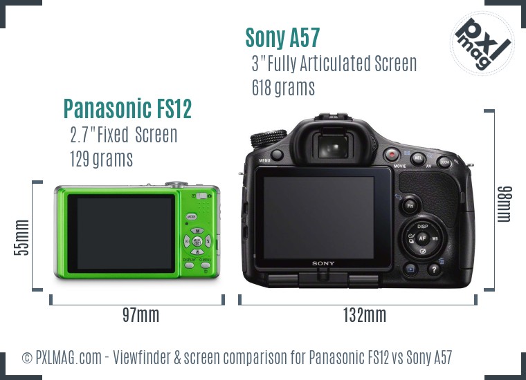 Panasonic FS12 vs Sony A57 Screen and Viewfinder comparison