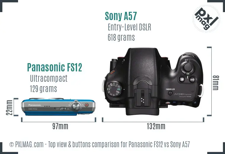 Panasonic FS12 vs Sony A57 top view buttons comparison