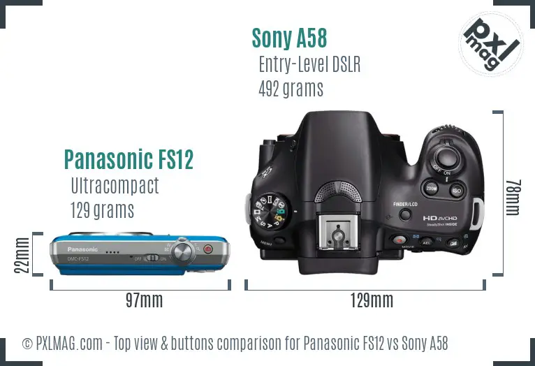 Panasonic FS12 vs Sony A58 top view buttons comparison
