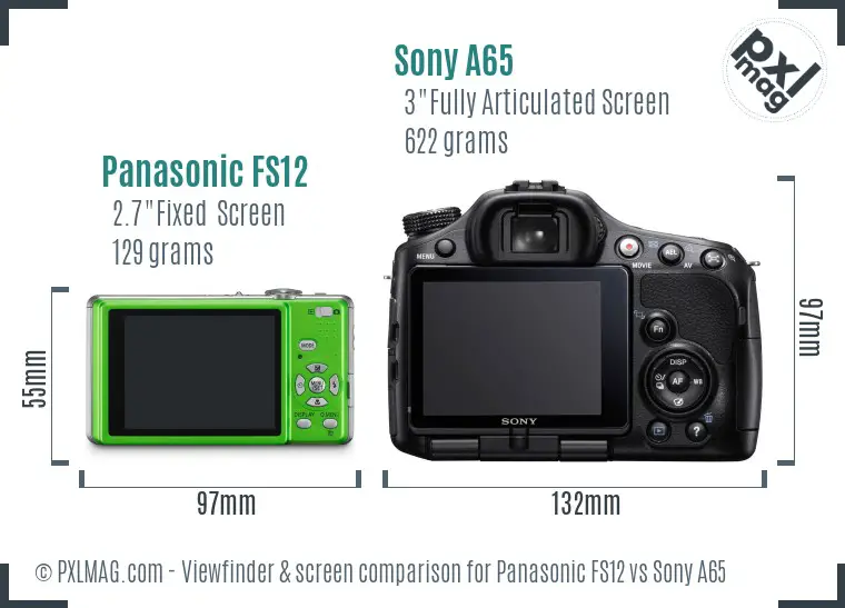 Panasonic FS12 vs Sony A65 Screen and Viewfinder comparison