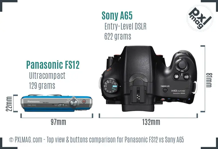 Panasonic FS12 vs Sony A65 top view buttons comparison