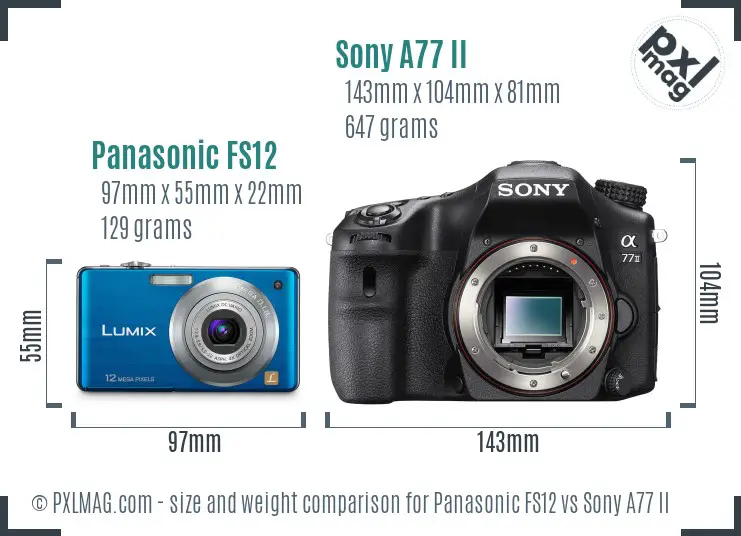 Panasonic FS12 vs Sony A77 II size comparison