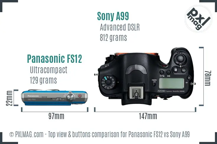 Panasonic FS12 vs Sony A99 top view buttons comparison