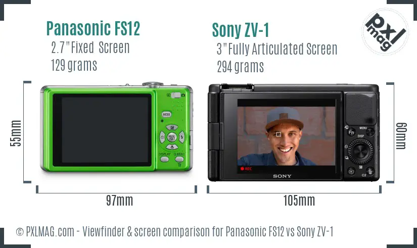 Panasonic FS12 vs Sony ZV-1 Screen and Viewfinder comparison