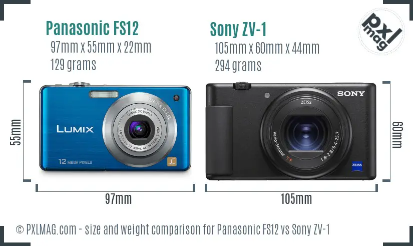 Panasonic FS12 vs Sony ZV-1 size comparison