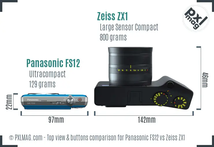 Panasonic FS12 vs Zeiss ZX1 top view buttons comparison Panasonic FS12 vs Zeiss ZX1 top view buttons comparison