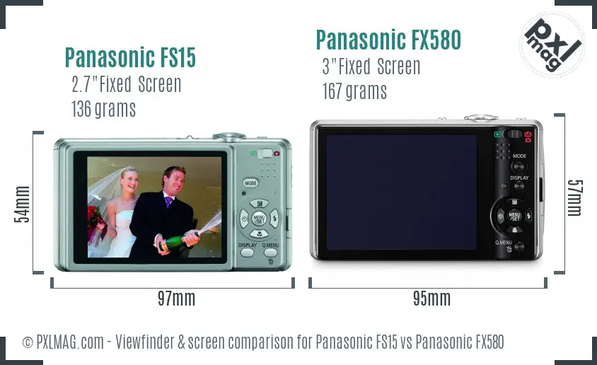Panasonic FS15 vs Panasonic FX580 Screen and Viewfinder comparison