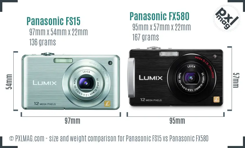 Panasonic FS15 vs Panasonic FX580 size comparison