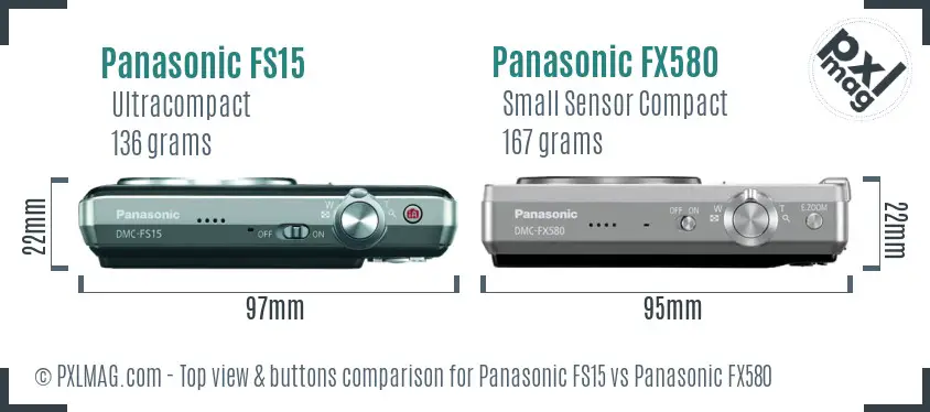 Panasonic FS15 vs Panasonic FX580 top view buttons comparison
