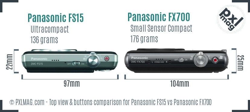 Panasonic FS15 vs Panasonic FX700 top view buttons comparison