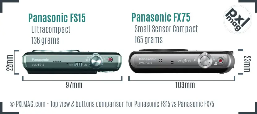 Panasonic FS15 vs Panasonic FX75 top view buttons comparison