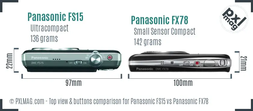 Panasonic FS15 vs Panasonic FX78 top view buttons comparison
